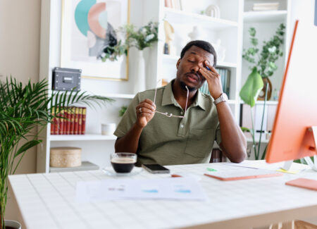 Man taking a break from work at home